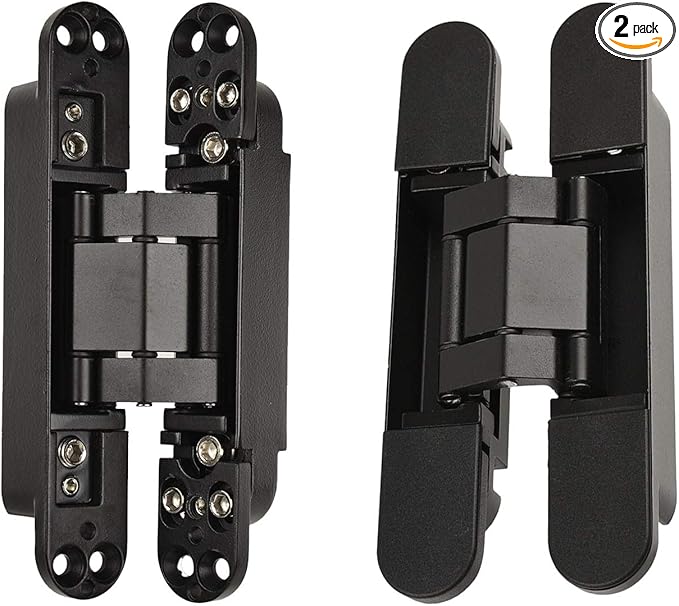 TamBee 6inch Hidden Door Hinges Invisible Hinges Concealed Hinges Zinc Alloy 180 Degree Swing Hinge 3 Way Adjustable Butt Hinge 6 x 2.5 x 1 inch Black (2 Pack)