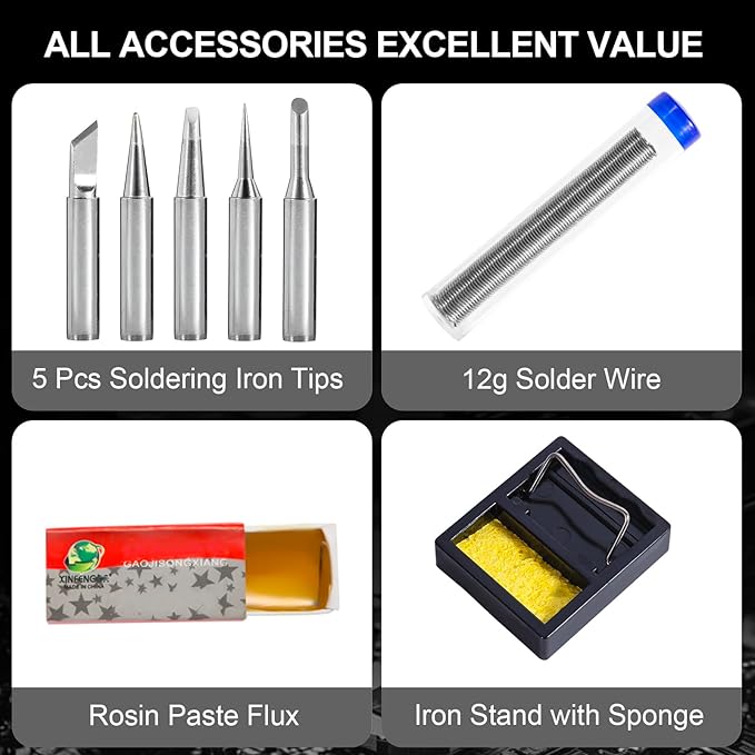 FEITA Electric Soldering Iron Kit with 80W LCD Digital Adjustable Temperature Soldering-iron, 5 Soldering Tips, Rosin Flux, Solder Wires & Stand, Electrical Soldering Kit for Electronics