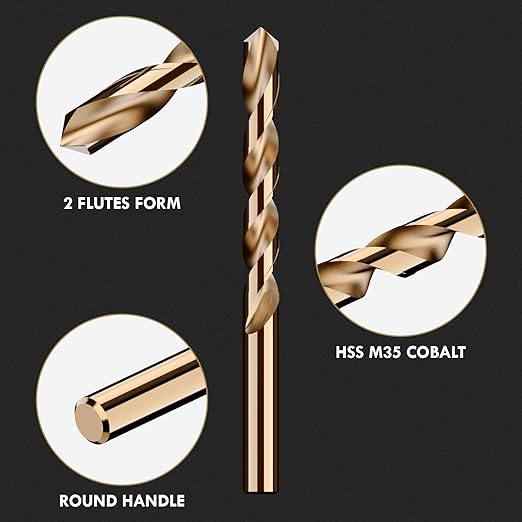 Metric 4Pcs M35 Cobalt Drill Bit Set, 11mm HSS Cobalt Jobber Drill Bits, for Hardened Metals, Stainless Steel, Cast Iron and Wooden Plastics