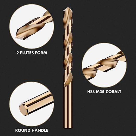 Metric 4Pcs M35 Cobalt Drill Bit Set, 8mm HSS Cobalt Jobber Drill Bits, for Hardened Metals, Stainless Steel, Cast Iron and Wooden Plastics