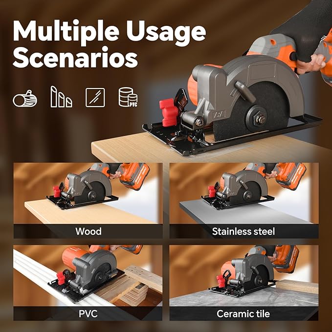 20V Mini Circular Saw Cordless,4-1/2" Compact Wireless Circular Saw 6.0Ah Battery, Fast Charger,6700 RPM, Max Cutting Depth 1-11/16"(90°), 1-1/8"(45°) with 3 Blades