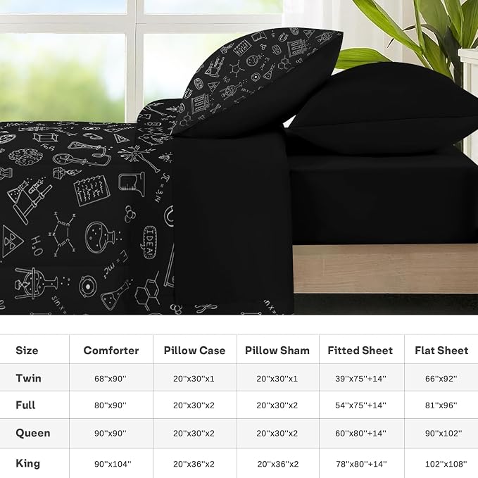 Nesker Comforter Set King Size, Science Lab School 7 Pcs Bedding for Kids and Adults, Medical University Chemistry Bed Sheet Sets with Fitted Sheet 2 Pillowcases & 2 Shams