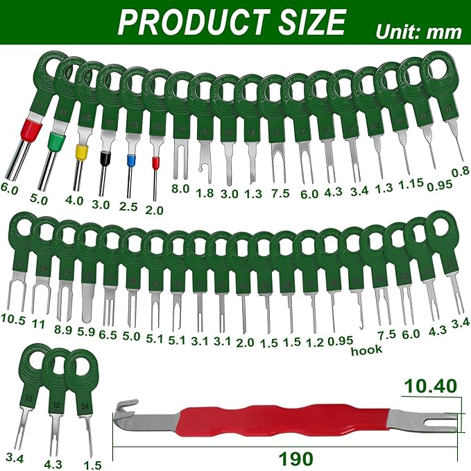 Automotive Electrical Terminal Removal Tool Kit Pro - 41+1Pcs Automotive Depinning Tool Kit Terminal Connector Removal Tools for Vehicle, Motorcycle & Electrical Applications, Green