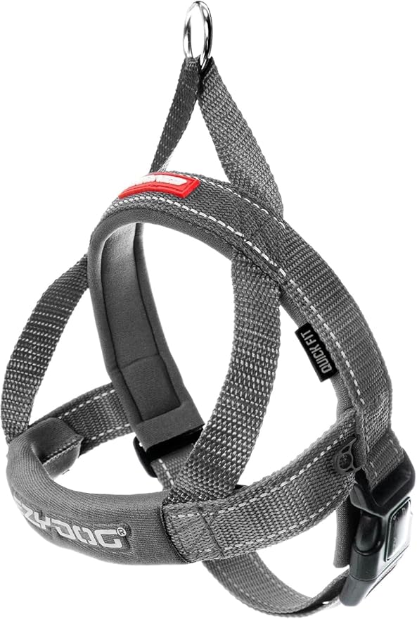 EzyDog Quick Fit Dog Harness, Soft Neoprene Padding - Small, Gray | Fast One-Click Buckle, Adjustable Fit, Strong Reinforced Materials, Reflective Stitching, No Pull Dog Harness, Easy Walking