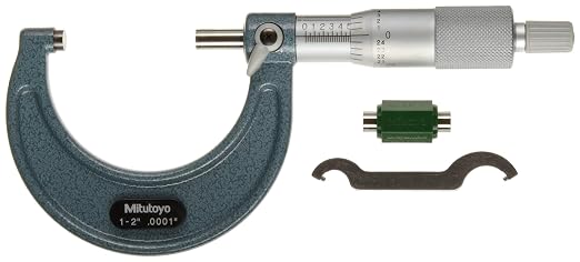Mitutoyo 103-132 Outside Micrometer, Baked-enamel Finish, Ratchet Stop, 1-2" Range, 0.0001" Graduation, +/-0.0001" Accuracy