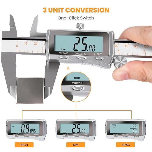 HARDELL Digital Caliper 8 Inch, Rechargeable All Metal Electronic Micrometer with Large Backlit LCD, Inch/mm/Fraction Conversion, Auto-Off – Measuring Tool for DIY, 3D Printing, Workshop & Household