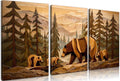 Frimeeme Framed Rustic Cabin Decor Bear Wall Art,Rustic Forest Bear Wall Art Woodland Theme Decor for Cabin, Farmhouse, Living Room, Bathroom, 12"x16" 3-Piece,Inch