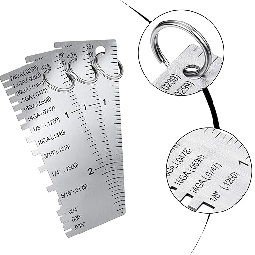 Weewooday 3 Pcs Metal/Wire Sheet Thickness Gauge Tool Portable Stainless Steel Welding One Sided Material Thickness Gauge Plated Size Inspection Tool