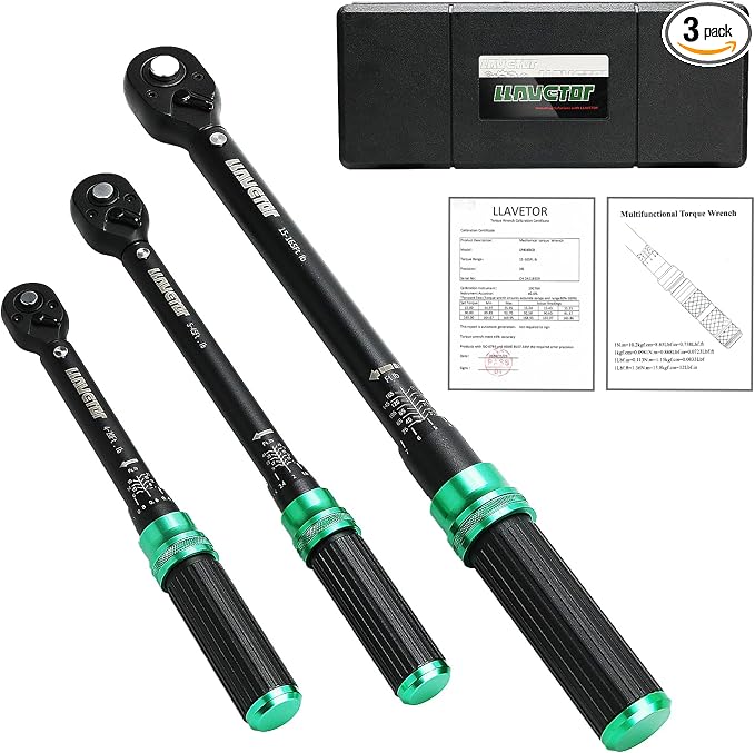1/4 & 1/2 & 3/8 Drive Torque Wrench, 3PCS Torque Wrench Set, 4-20 ft.lb, 5-45 ft.lb, 15-165 ft.lb, Dual-Direction Adjustable Torque Wrench for Bicycle, Motorcycle, Car Maintenance