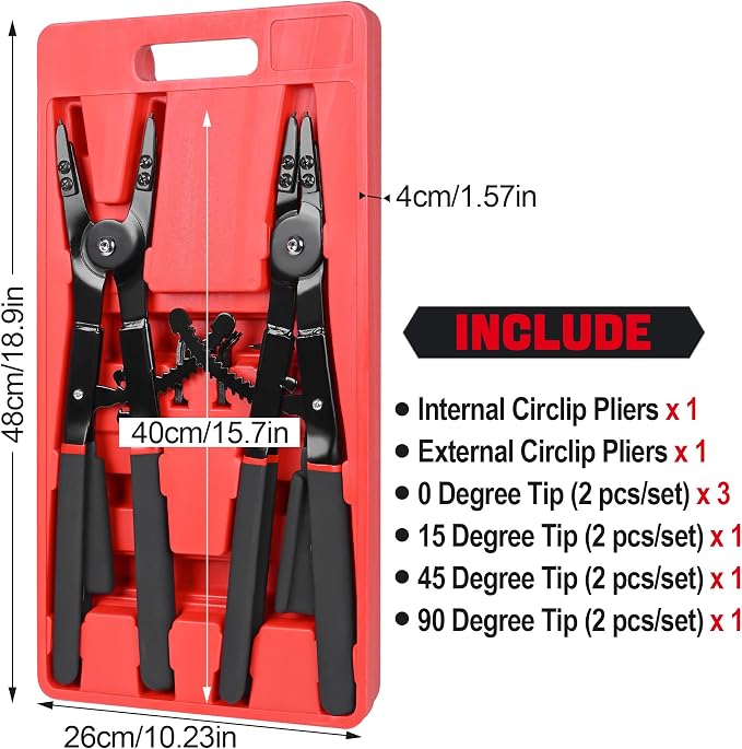 Snap Ring Pliers Set Heavy Duty - 2 PCS Large Heavy Duty Snap Ring Circlip Pliers ，16" Internal External Circlip Pliers Set with 45° 90° Tips