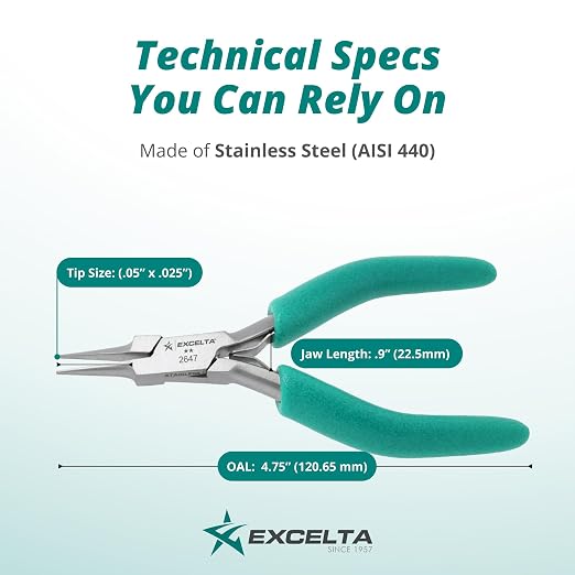 Excelta Precision Stainless Steel Needle Nose Pliers, 4.75 Inch