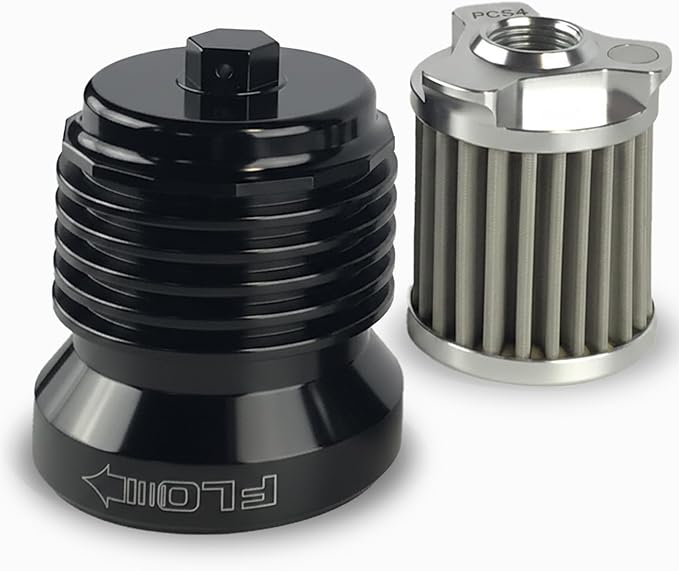 PC Racing FLO PCS4B Reusable Harley Oil Filter Black Anodized Spin-On | Black Billet Aluminum, Magnetic Prefilter, High-Flow Stainless Mesh, Twin Cam & M8, Reusable Spin-On Filter