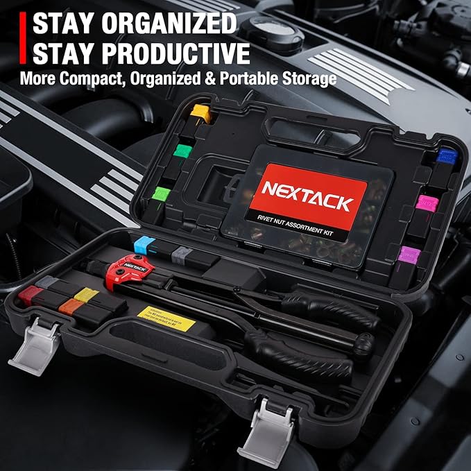 NEXTACK Heavy Duty Rivet Nut Tool Kit, 16" Pro Semi Auto Release Rivnut Nutsert Tool Set - 105pc Threaded Rivet Nuts & 12pc Mandrels | Organized Rugged Case NT800