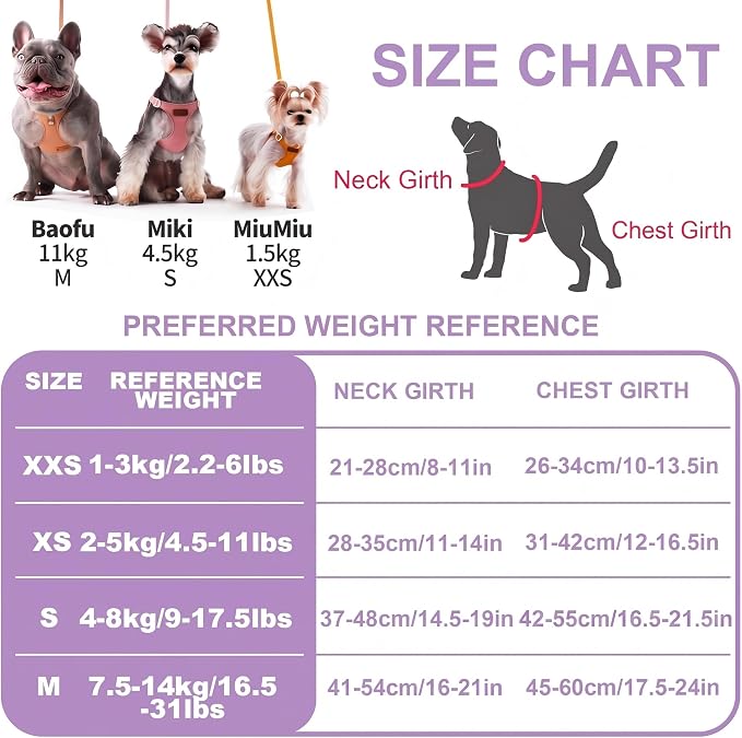 Puppytie Small Dog Harness and Leash Set, Light Purple, S (9-17.5 lbs) | Dog Harness Small Sized Dog, Dog Leash for Small Dogs, Soft and Lightweight, Puppytie Dog Harness for Daily Walks