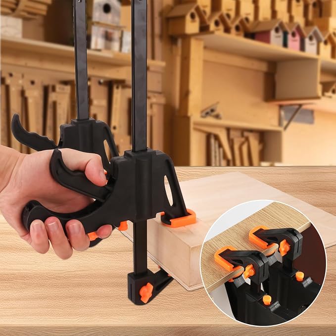 7 PCS 8 Inch Bar Clamps for Woodworking, Orange E-Z Hold Woodworking Bar Clamps Set, One-Handed Quick F Clamps, F Clamps Set for Carpenters & Woodworkers Tools