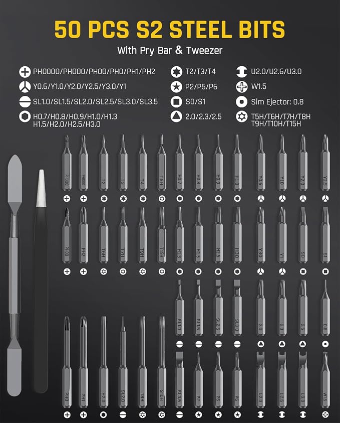 Fanttik E1 Ultra Mini Electric Screwdriver, Precision Electric Set, 50-in-1 Magnetic Bits, Magnetic Rotatable Storage, 5/32''Hex, Electric Screwdriver for Electronics Phone Camera Laptop Watch