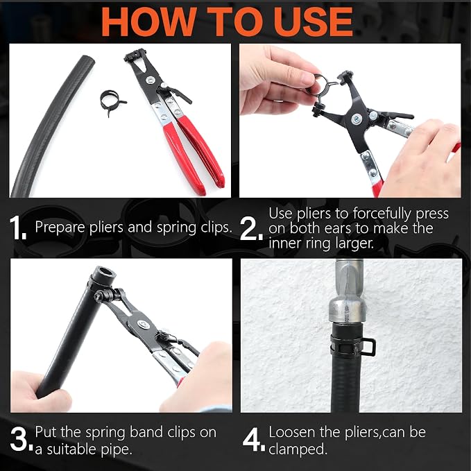 324Pcs 65Mn Steel Spring Band Hose Clamp Kit - 23 Sizes (6-38mm) Constant Tension Pipe Clip with Swivel Jaw & Hose Removal Pliers, Tweezers for Fuel Line, Coolant, Vacuum, Silicone Hoses & Air Tube ﻿