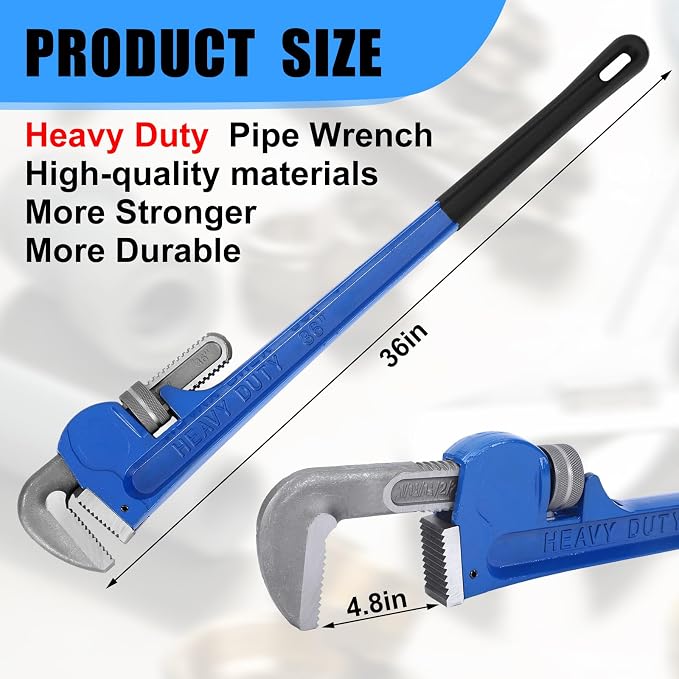 Gisafai 36" Straight Heavy Duty Pipe Wrench Set Plumber Adjustable Water Alloy Steel Grip Plumber's Wrench Plumbing Tools, Blue