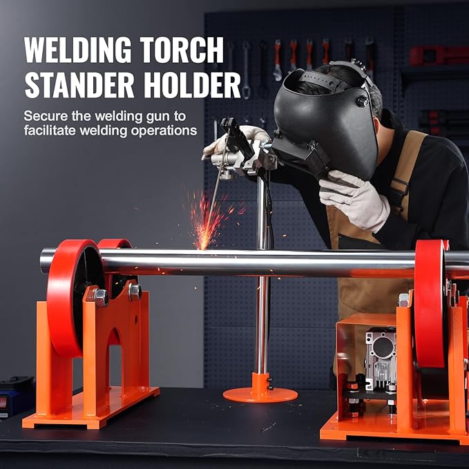 VEVOR 110V Linkage Roller for Welding, Supports 1000KG/2205LBS, Speed 80-1600 mm/min, Adjustable Diameter 25-1400mm, Includes Rotary Positioner & Torch Stand for Enhanced Welding Efficiency
