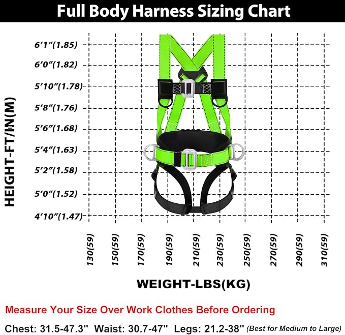 TT TRSMIMA Safety Harness Fall Protection Kit: Roofing Harness for Work | Men Construction Climbing Fall Arrest Safety Harnesses with Shock Absorbing Lanyard Rebar Hook Waist Pad