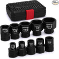EMENTOL 10-Piece 1/4" Drive Stubby Impact Socket Set, SAE | 3/16"-9/16" Low Profile Sockets, 12mm Base Hex, CR-MO, Compact Design for Tight Access