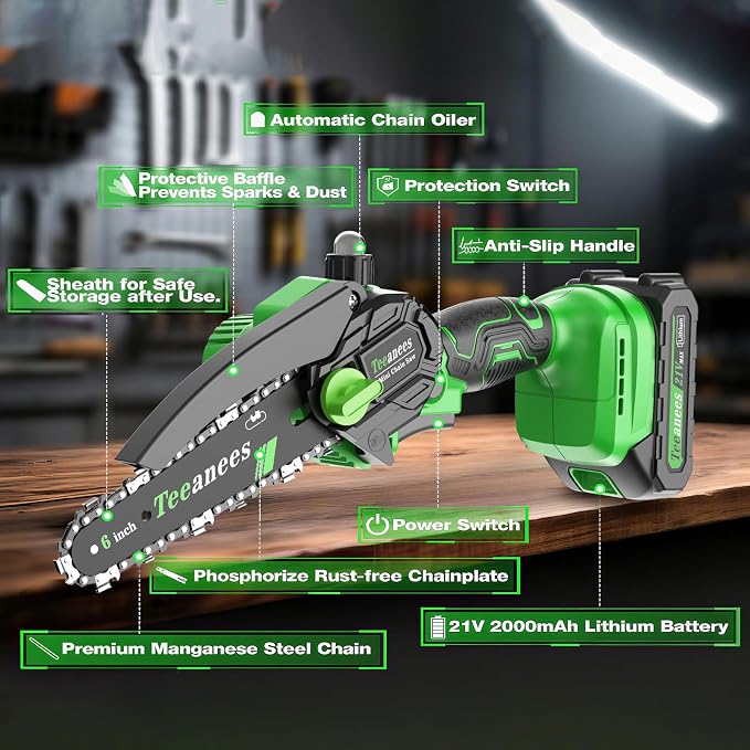 Mini Chainsaw Cordless, 6-Inch Small Electric Chainsaw with 21V Battery & 3 Chains, Hand Held Chain Saw Battery Powered for Wood Cutting & Tree Trimming, Ideal Gardening Gift for Men Dad.