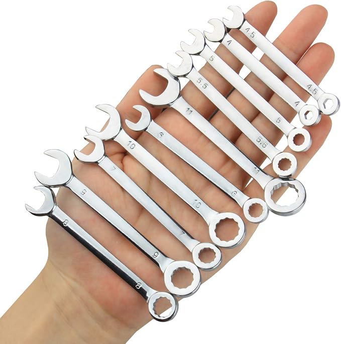 Larcele 10 Pcs Midget Wrench Set Metric Combination Open and Box End Mini Spanner MNBS-04
