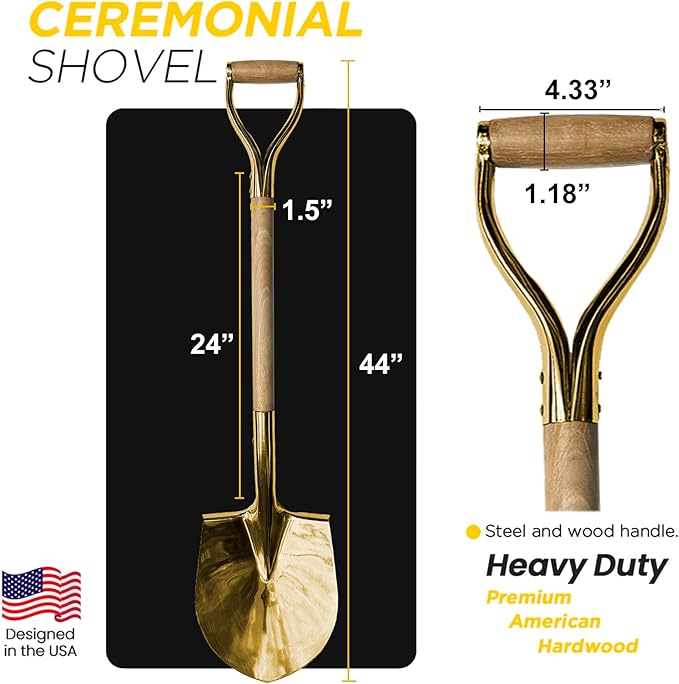 Professional Groundbreaking Shovel - Gold Ceremonial Shovel with Wood D-Handle