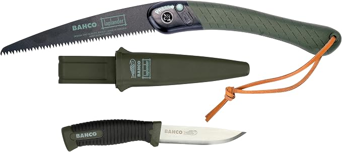 Bahco BAHLAP-KNIFE Ergonomic 7-1/2" Laplander Folding Saw & Knife Set, Includes 396-LAP and 2446-LAP with Rust-Proof Blade and Belt Holster for Bushcraft, Camping, Trail Maintenance & Outdoor Tasks