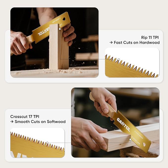 GARTOL Japanese Pull Saw Set for Woodworking - 2-Piece Hand Saw with 6 Inch Flush Cut & Double-Edged Ryoba Blade - SK5 Steel Precision Wood Cutting Tool for DIY Carpentry Trim Work