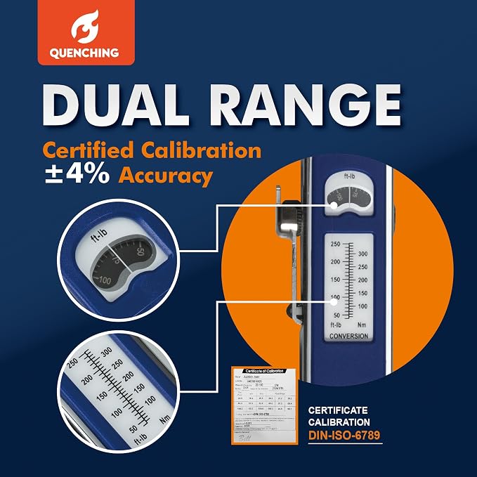 Torque Wrench 1/2 Inch Drive, Split Beam Design with ±4% Accuracy, Dual Scale ft-lb & Nm, 15° Flex Head, CR-V Steel, Pre-Calibrated, with Storage Case