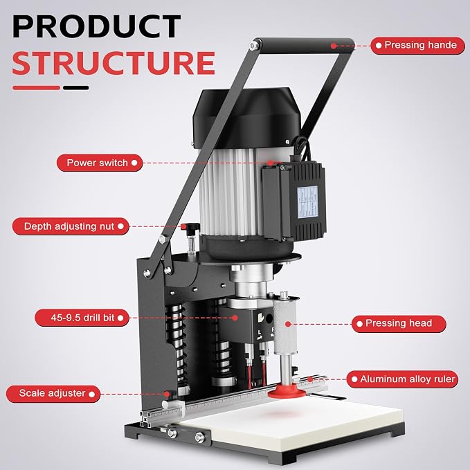 45-9.5mm Hinge Drilling Machine for Woodworking,1100W Boring Machine Portable Hinge Drill with 0-40mm Depth,110V, 2840 RPM, Precision Scale & Air Spring Clamp for Cabinets