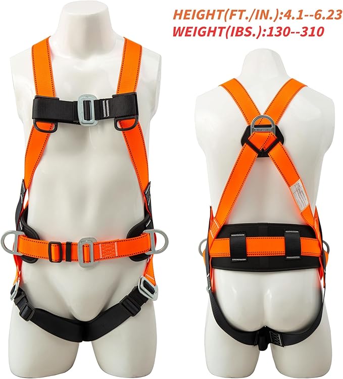 DIJJIG Full Body Safety Harness Kit OSHA/ANSI Compliant for Roofing | Includes internal shock-absorbing lanyard, orange harness for construction, durable and ready for fall protection
