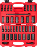 TEKTON 3/8 Inch Drive Deep 6-Point Impact Socket Set, 37-Piece (1/4-1 in., 6-24 mm) | SID91403 | (1/4 - 1 in., 6 - 24 mm), Deep, 6-Point, Case