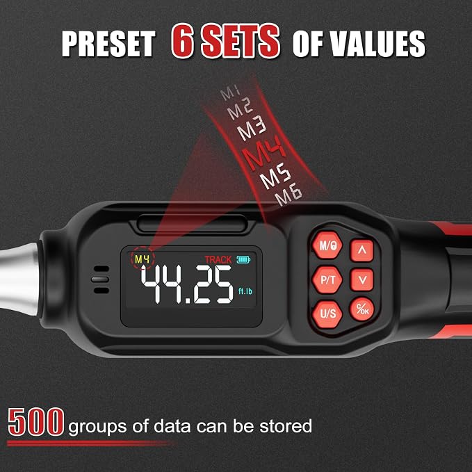 VANPO Adjustable HVAC Digital Torque Wrench, 2.2-44.3 Ft.lb/3-60Nm | 42mm Jaw & 1/2" Ratchet, 9×12mm Open End, ±2% Accuracy, Buzzer, Vibration, LED Indicator for Split AC, Motorcycle, Plumbing