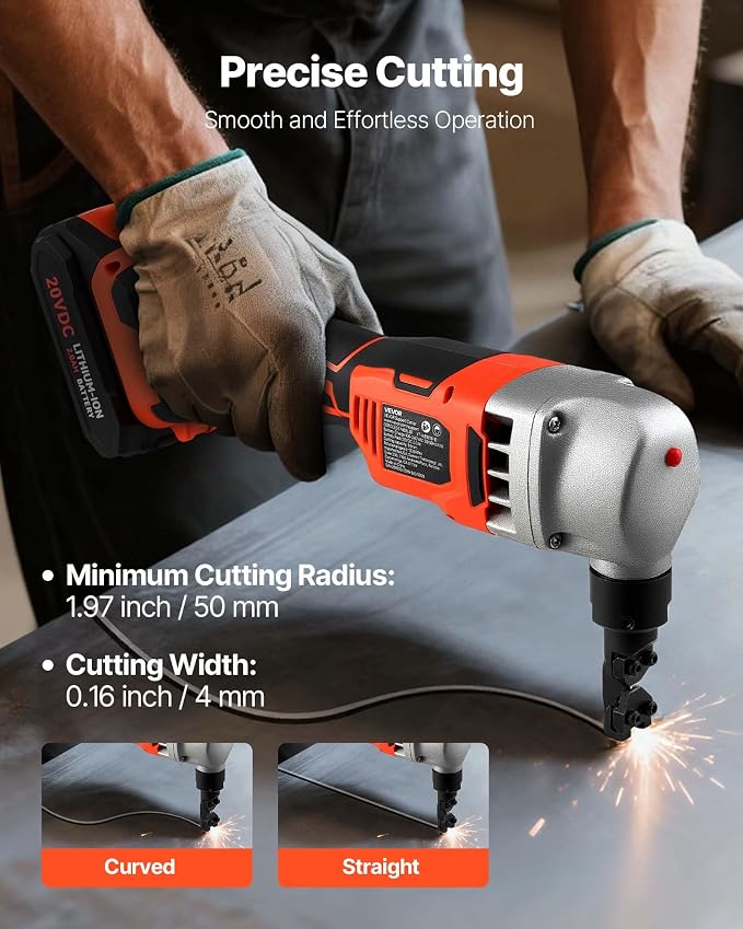 VEVOR Cordless Metal Nibbler, with 18 V 2000 mAh Battery, 1200 RPM Brushless Motor, Electric Nibbler Metal Cutter with Plastic Carrying Case for Cutting Stainless Steel, Aluminum, and Copper Sheet