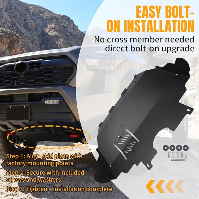 Skid Plate for Toyota Tacoma 2024-2025 2WD & 4WD (Gas Models Only) | Oil Filter Access Aluminum - Includes Wrench and Hardware
