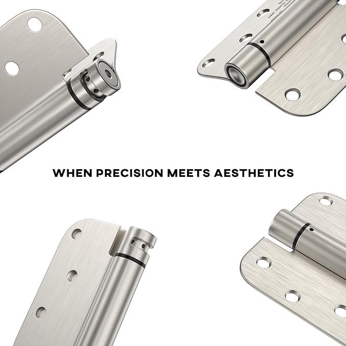 goldenwarm Pack of 2 4 inch Door Hinges Satin Nickel Self-Closing Spring Door Hinges - Heavy-Duty Spring Hinges for Interior and Exterior Doors, 5/8" Radius Corners