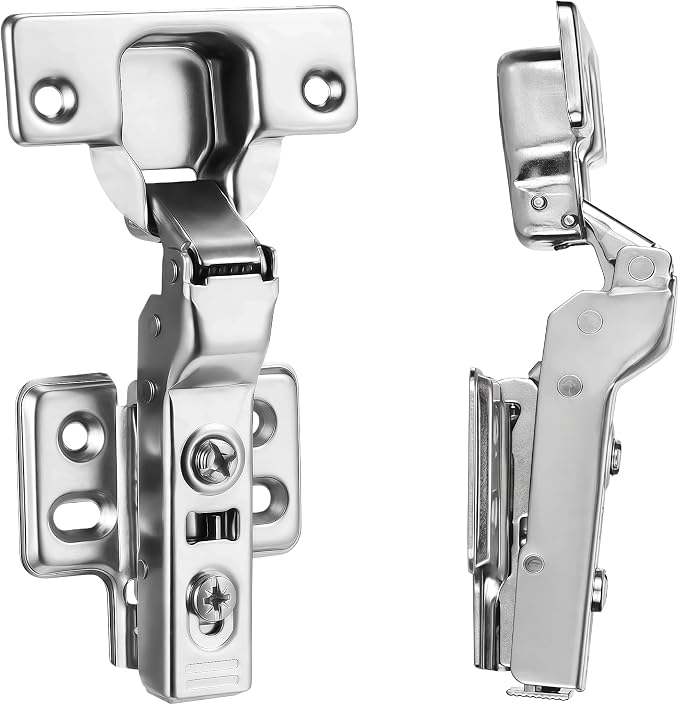 2pcs Professional Grade Half Overlay Soft Close Cabinet Hinges Frameless Concealed Cabinet Door Hinges European Soft Closing Four-Hole Mounting Plate Hinges Nickel Plated Finish