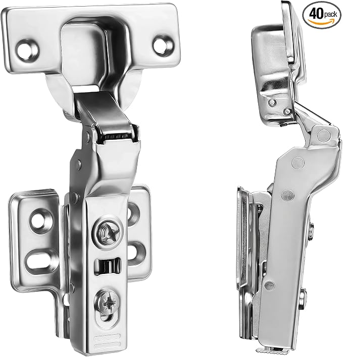40pcs Half Overlay Cabinet Hinge Frameless Concealed Door Hinges European Soft Closing Four-Hole Mounting Plate Hinges Nickel Plated Finish