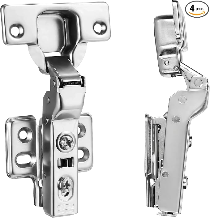 4pcs Half Overlay Cabinet Hinge Frameless Concealed Door Hinges European Soft Closing Four-Hole Mounting Plate Hinges Nickel Plated Finish