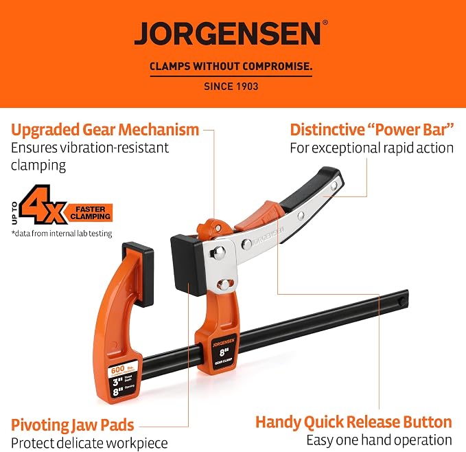 Jorgensen 8-Inch Bar Clamp Set, Ratcheting Bar Clamps, 2 Pack