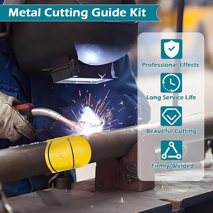 Magnetic Metal Cutting Guide Kit Includes Sizes：1-5/8" 1-7/8" 2-3/8" 2-7/8" 3-1/2" 4-1/2" Pro Pipe Cutting Guide Cuts at 45°, 90°, 22.5°and Saddle Cut, Cut Pipe Saddle Template Cutting Guide,Steel