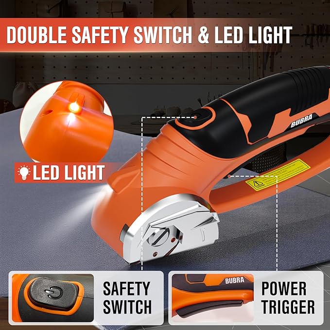 Cordless Electric Scissors 4V Rechargeable Cardboard Cutter with 4 SK5 Blades, 2000mAh Battery, LED Light, Electric Box Cutter 1/3” Cutting Capacity Power Cutter for Fabric Carpet Leather - Orange