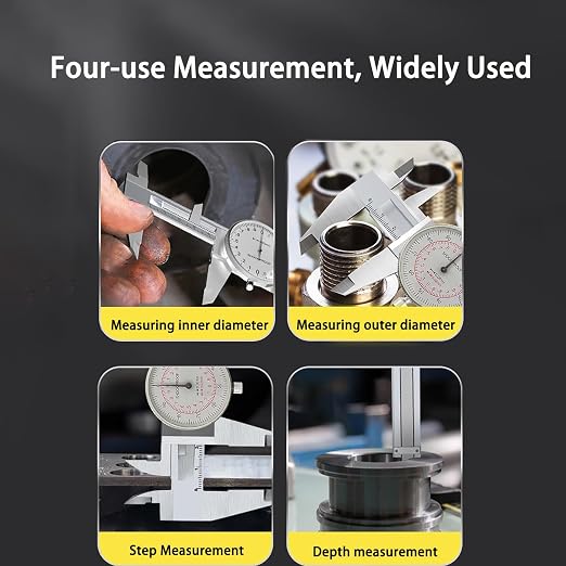 0-6 Inch/150mm Dial Caliper Dual Reading Scale, MFQNENLK 4-Way Measurement Calipers, Inch/Metric SAE Standard, 0.001”/ 0.02 mm Accuracy Shockproof Measuring Tool (Dial Caliper 0-6"/150mm Range)