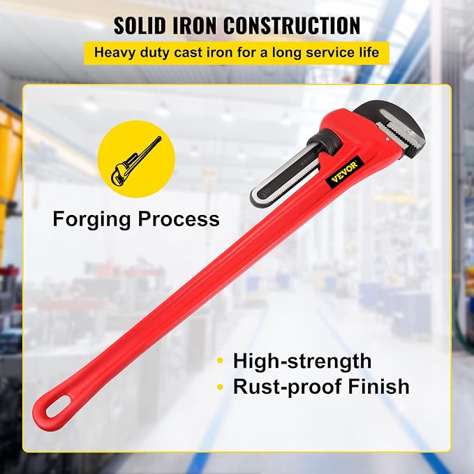 VEVOR Pipe Wrench, 51 inch, Heavy Duty Cast Iron Straight Plumbing Wrench, Adjustable Plumber Tool for Sink Faucet Toilet Bowl Bathroom Kitchen Drainer Repair Installation