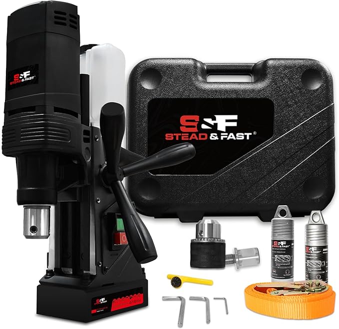 S&F STEAD & FAST Mag Drill Press Kit, 1100W Portable Magnetic Drill, 700 rpm No Load Speed, Max Depth of Cut 2", Max Boring Diameter 1-9/16", Carrying Case