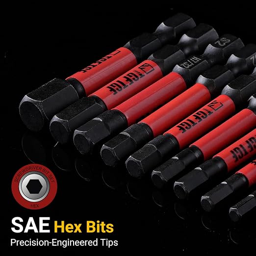 TGFTGF Impact Hex Head Allen Wrench Drill Bit Set, 12PCS, 2-inch (SAE), Premium S2 Steel 1/4" Hex-Shank Hex Bit Set, CNC Machined Magnetic Screwdriver Bit Set, Storage Box, for Automotive Home DIY