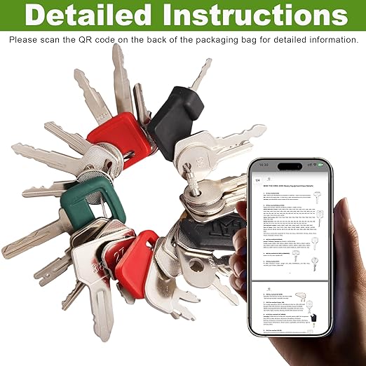 24 Heavy Equipment Keys Master Set, Construction Ignition Key Set Fits Case,Komatsu,Hyster, Cat, JCB, Daewoo, JLG, JD, Forklift, Crown, Volvo, Toyota.