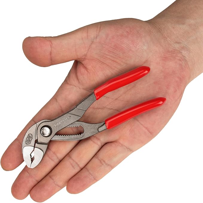 HAUTMEC 5-Inch Water Pump Pliers, Fast Adjustable Tongue and Groove Joint Pliers, V-Jaw with Comfort Grips, Rust-Proof CRV Steel Construction for Plumbing, Home Repair, and Pipe Fittings